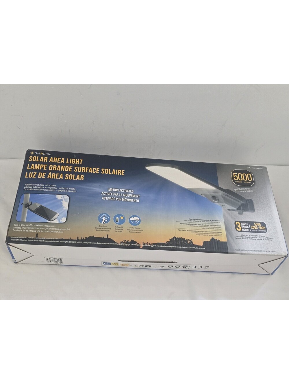 NOB Sol R Brite 1806387 Solar Area Light 5000 Lumens Motion Activated 3 Modes